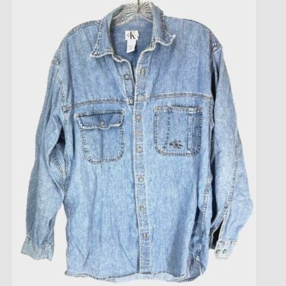 Calvin Klein Other - CK Calvin Klein Mens Denim Shirt Small Blue Logo y2K 90s vintage button up layer